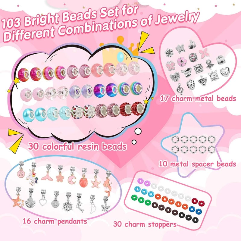 LifeisLuck Cute Charm Bracelet Making Kit with Jewelry Case Pink Charm Pendant Bracelet Kit Jewelry Making DIY Art & Craft Kit for Birthday Gifts Valentine Christmas - Image 3